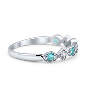 Art Deco Stacking Half Eternity Wedding Ring Simulated Paraiba Tourmaline CZ 925 Sterling Silver